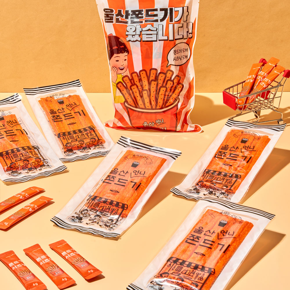 울산언니 쫀드기 100g 5개와 시즈닝 4g 5개 제품 구성